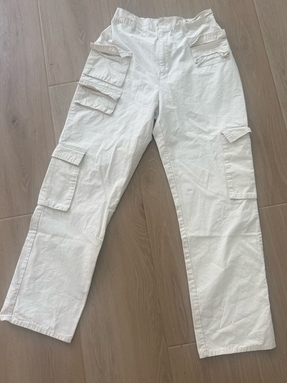 Women's White Cargo Utility Pants with Flap Pockets